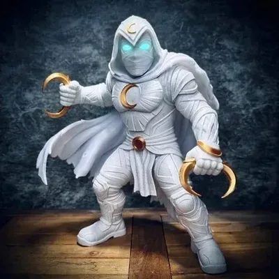 3D printed superhero statue in a dynamic pose