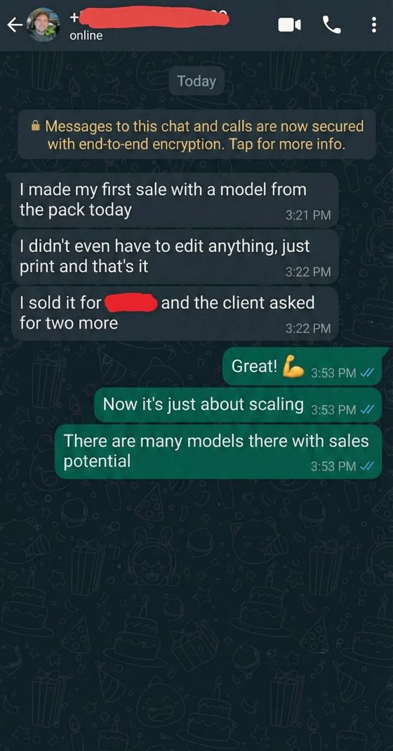 Buyer message about the STL pack, conversation 1