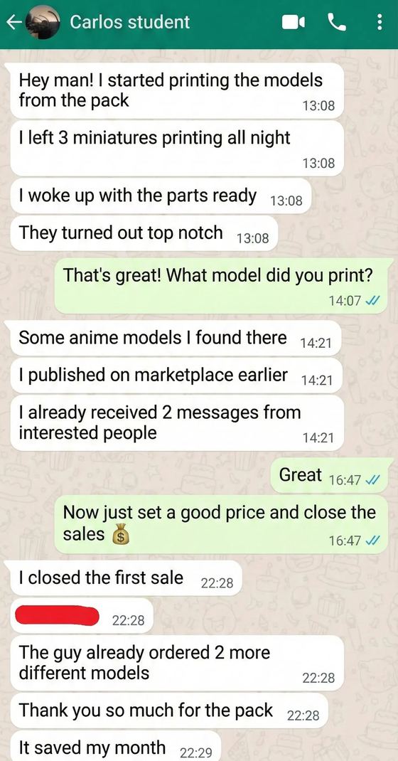 Buyer message about the STL pack, conversation 5